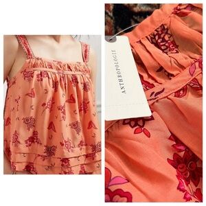 NWT Anthropologie Clementine Tank Top Floral Orange paisley flowing L